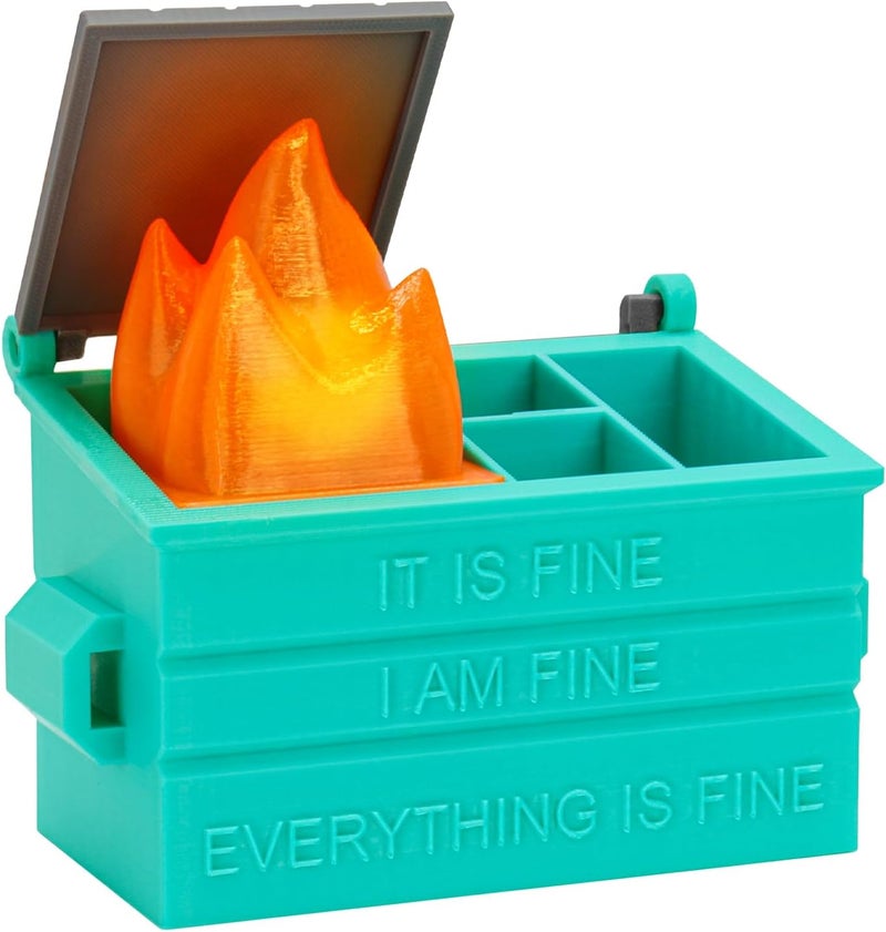 Dalycro Dumpster Fire Pencil Holder Fun Desk Accessories with Removable Flame Light Touch Dimming Mode & USB Charging Port Perfect Pen Holder for Desk, Funny Gift for Coworkers - Image 1